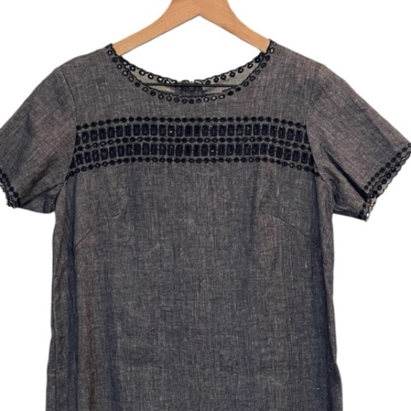 NWT Ann Taylor Chambray Blue Mini Dress, Linen Blend, Short Sleeves, Size 2P - Picture 11 of 15